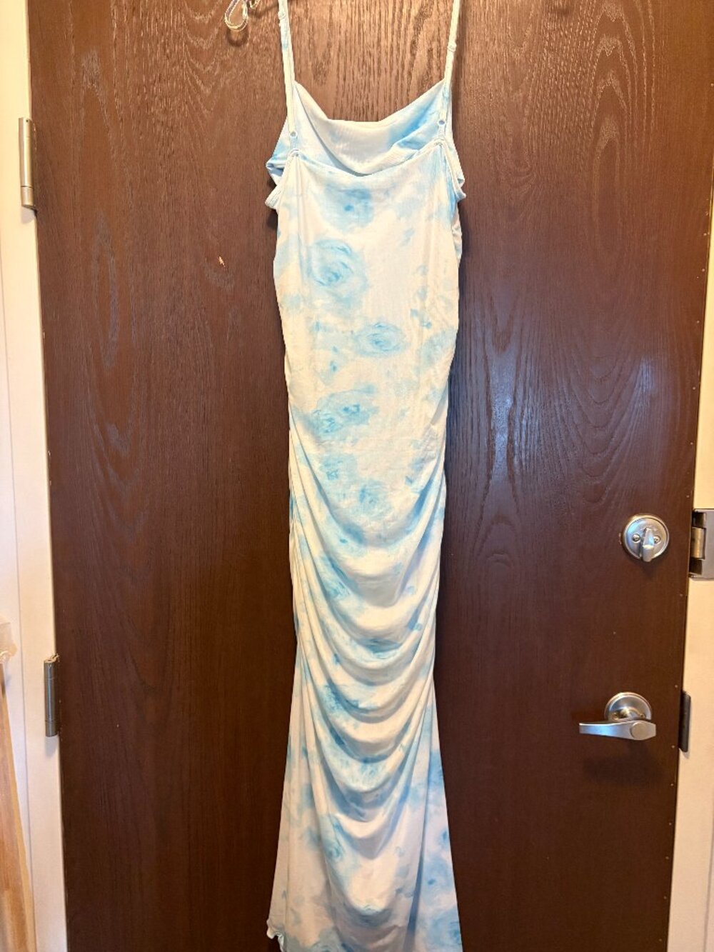 Long blue and white dress